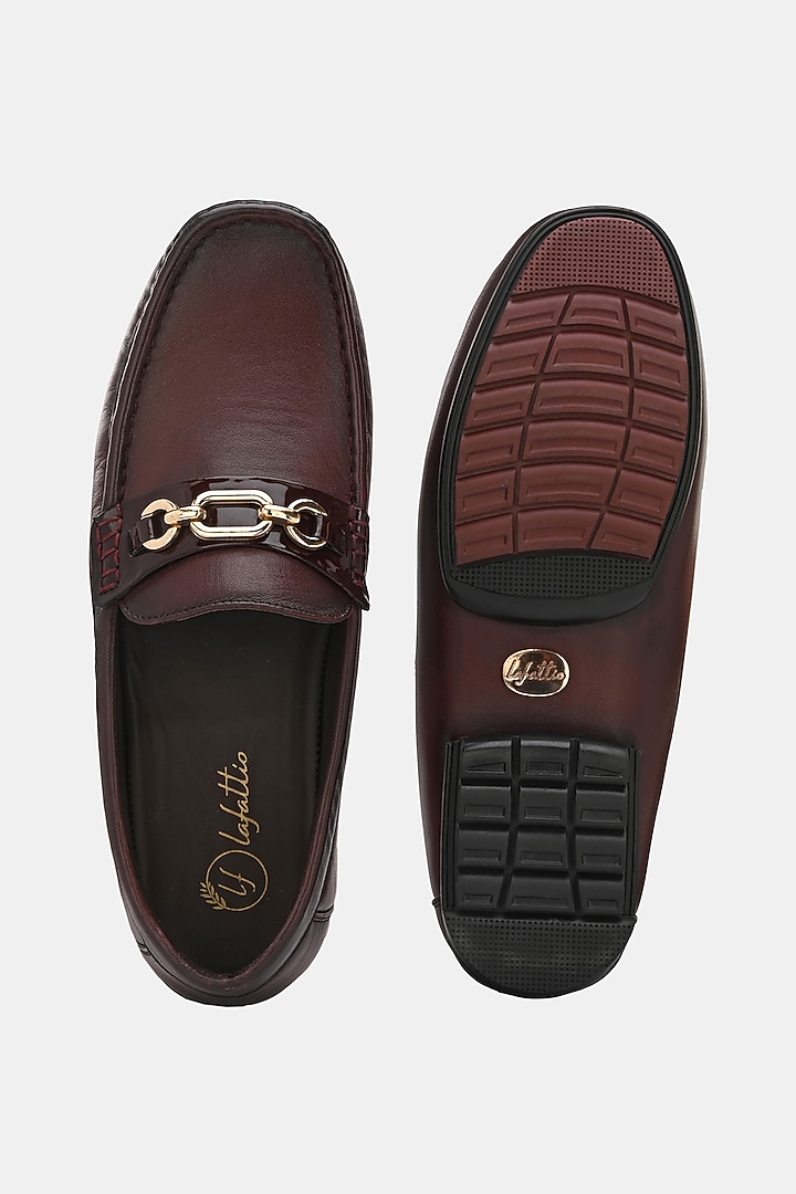 Cherry Leather Handpainted Loafers by LAFATTIO at Pernia's Pop Up Shop