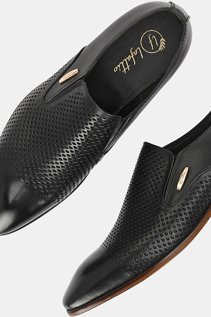 Black Leather Handpainted Moccasins by LAFATTIO at Pernia's Pop Up Shop