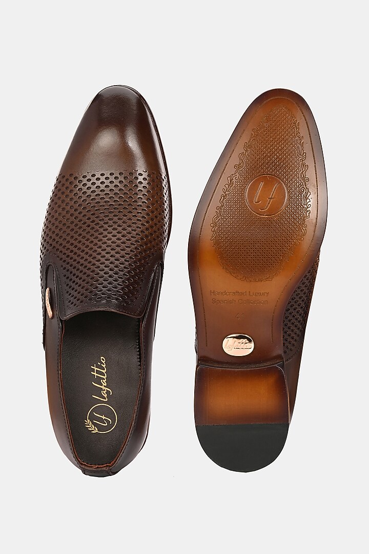 Brown Leather Handpainted Moccasins by LAFATTIO at Pernia's Pop Up Shop