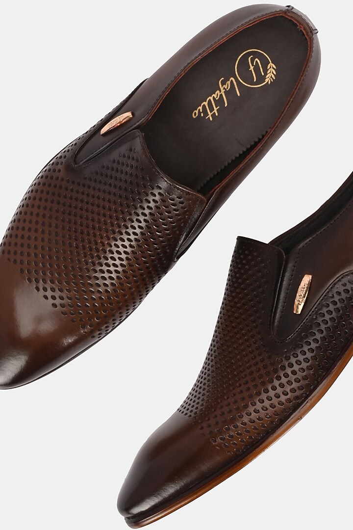 Brown Leather Handpainted Moccasins by LAFATTIO at Pernia's Pop Up Shop