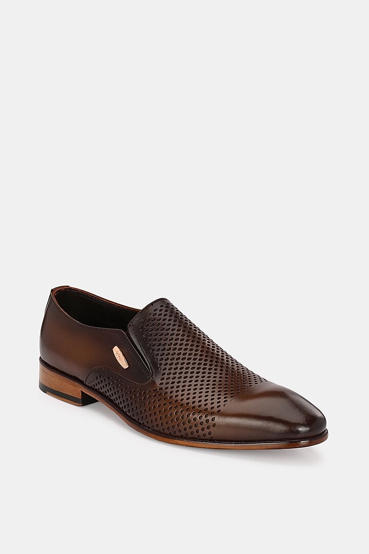 Brown Leather Handpainted Moccasins by LAFATTIO at Pernia's Pop Up Shop
