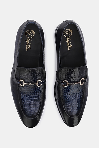 Blue Leather Handpainted Moccasins by LAFATTIO