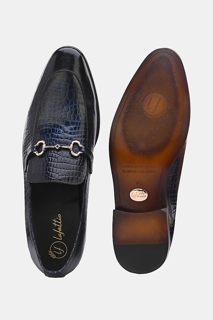 Blue Leather Handpainted Moccasins by LAFATTIO at Pernia's Pop Up Shop