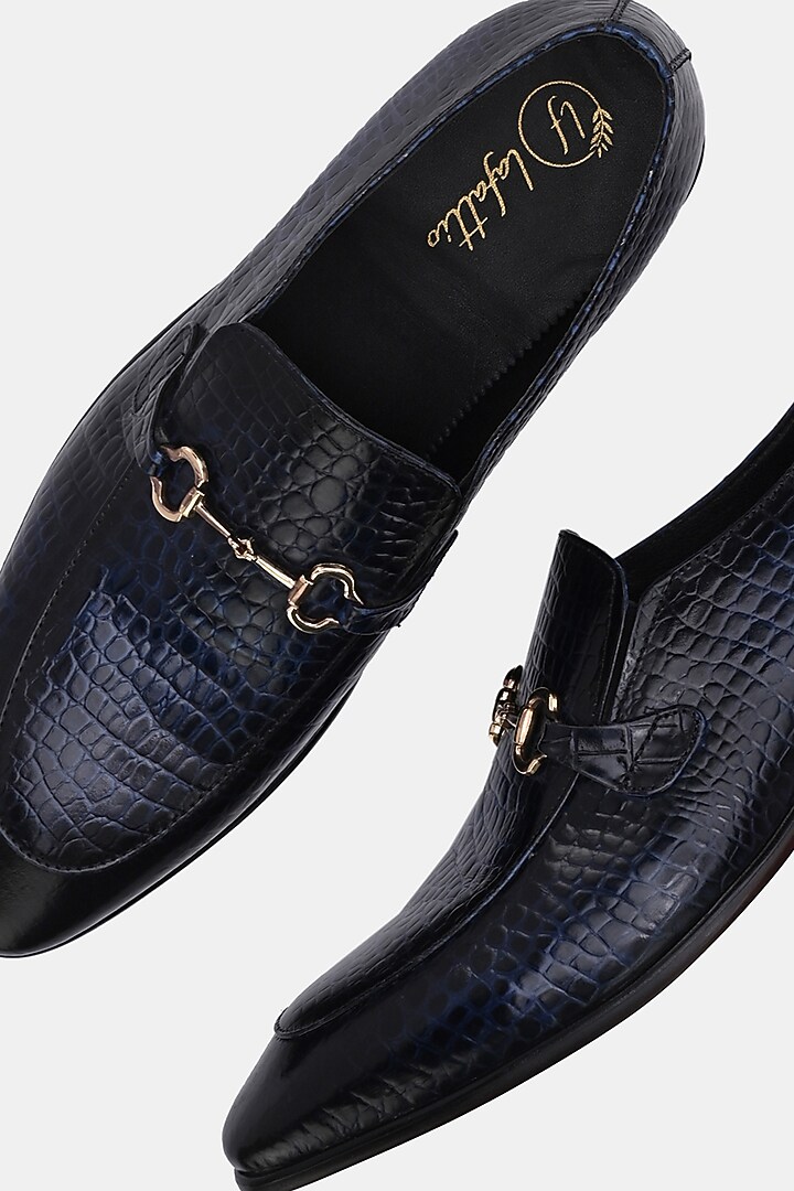 Blue Leather Handpainted Moccasins by LAFATTIO at Pernia's Pop Up Shop