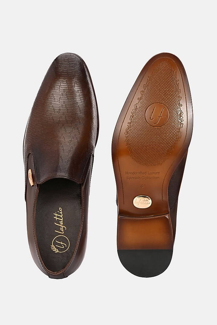 Brown Leather Handpainted Moccasins by LAFATTIO at Pernia's Pop Up Shop