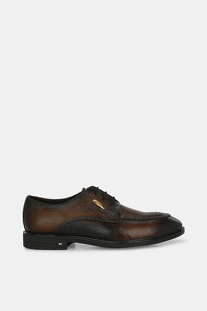 Tan Genuine Spanish Leather Textured Lace-Up Shoes by LAFATTIO at Pernia's Pop Up Shop