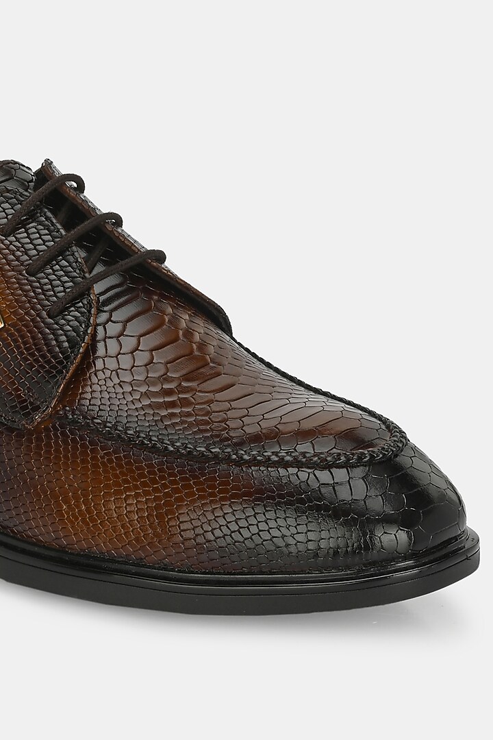 Tan Genuine Spanish Leather Textured Lace-Up Shoes by LAFATTIO at Pernia's Pop Up Shop