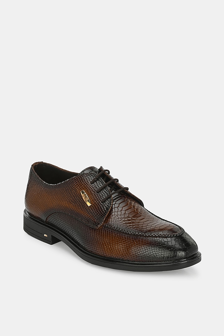 Tan Genuine Spanish Leather Textured Lace-Up Shoes by LAFATTIO at Pernia's Pop Up Shop