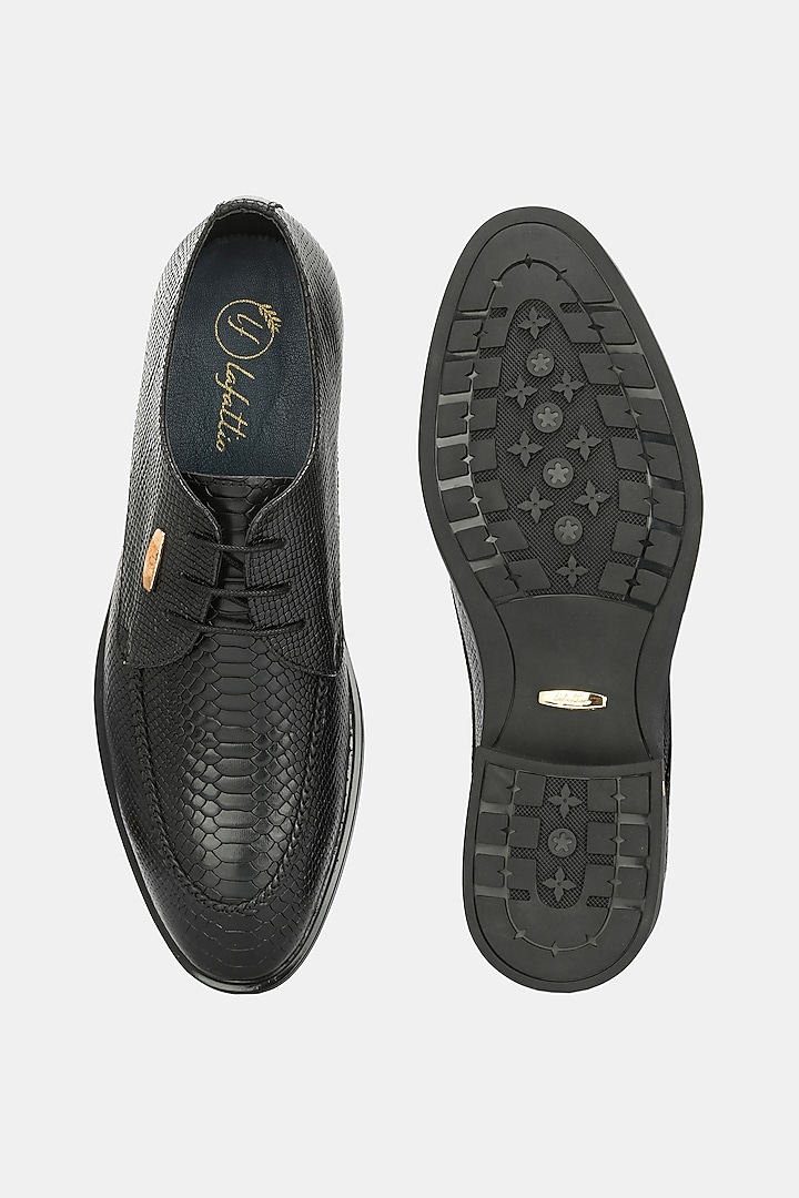 Black Genuine Spanish Leather Textured Lace-Up Shoes by LAFATTIO at Pernia's Pop Up Shop