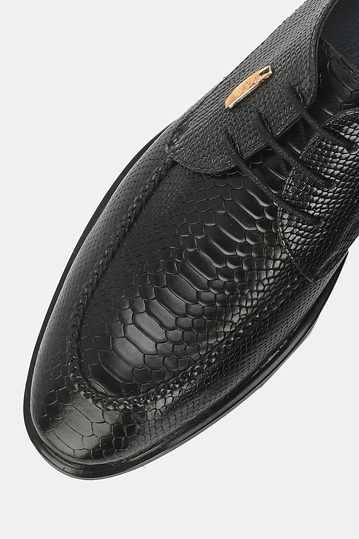 Black Genuine Spanish Leather Textured Lace-Up Shoes by LAFATTIO at Pernia's Pop Up Shop