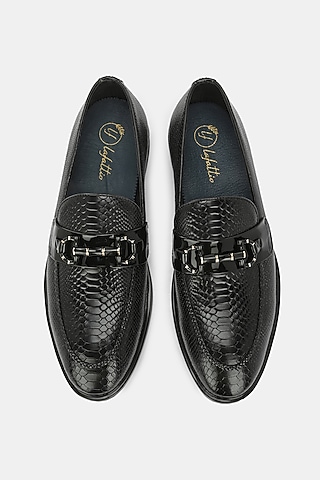 Black Genuine Spanish Leather Textured Loafers by LAFATTIO