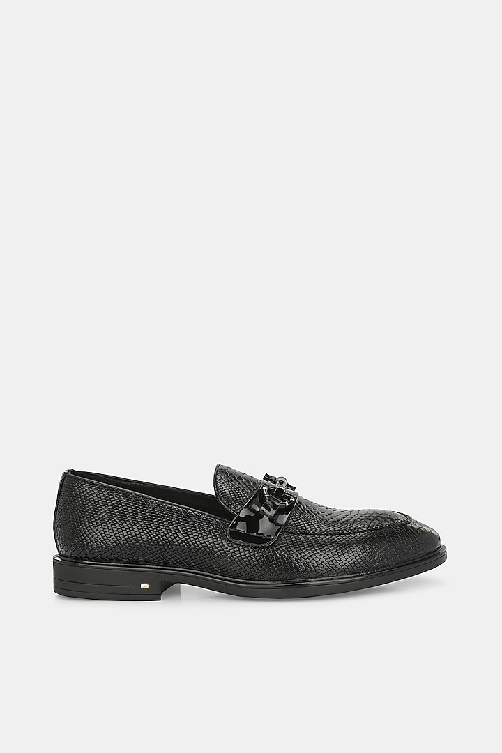 Black Genuine Spanish Leather Textured Loafers by LAFATTIO at Pernia's Pop Up Shop