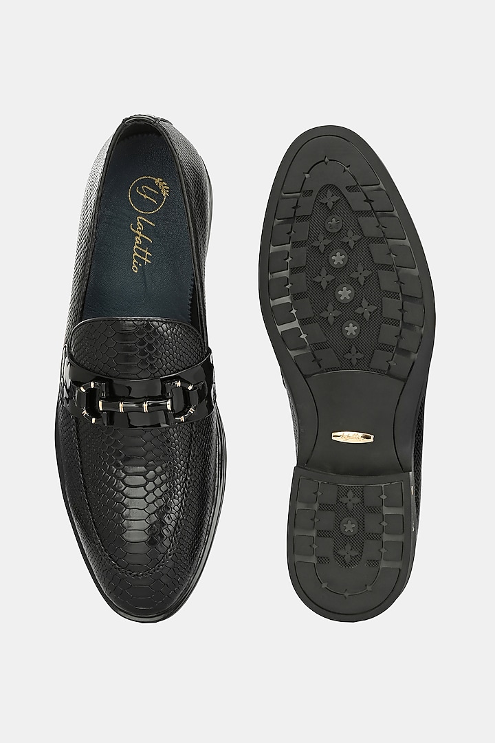 Black Genuine Spanish Leather Textured Loafers by LAFATTIO at Pernia's Pop Up Shop