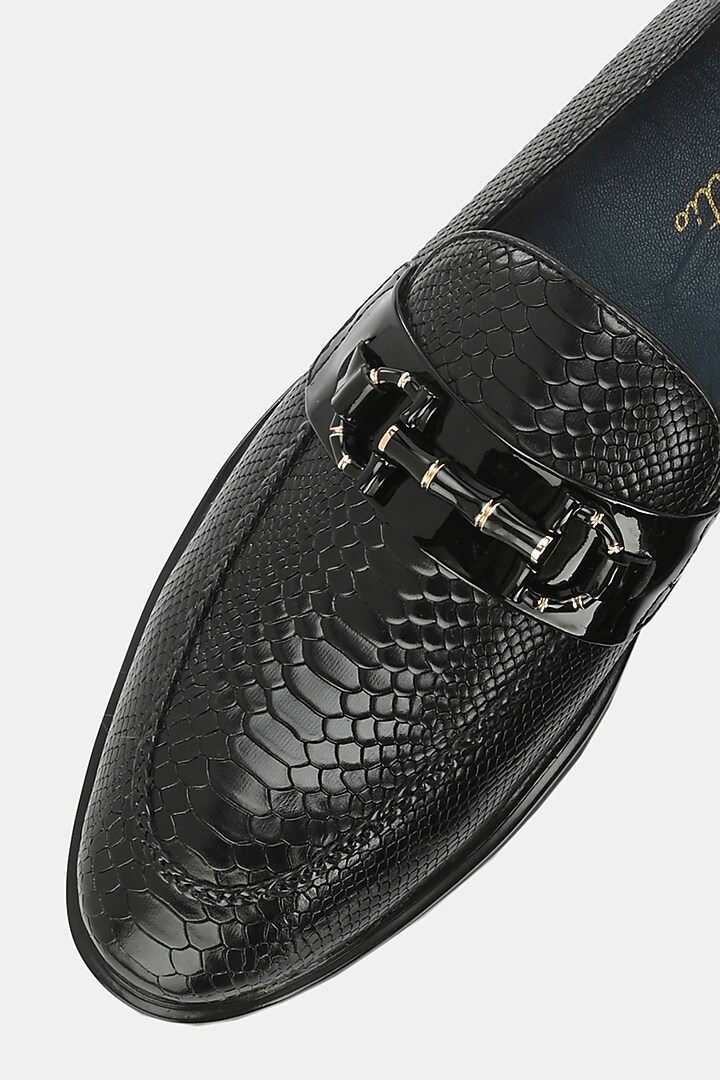 Black Genuine Spanish Leather Textured Loafers by LAFATTIO at Pernia's Pop Up Shop