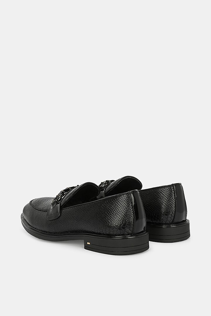 Black Genuine Spanish Leather Textured Loafers by LAFATTIO at Pernia's Pop Up Shop