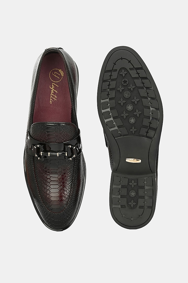 Cherry Genuine Spanish Leather Textured Loafers by LAFATTIO at Pernia's Pop Up Shop
