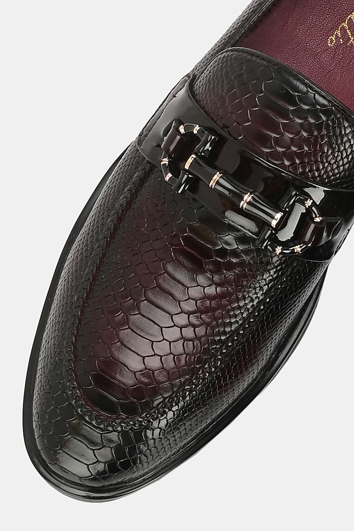 Cherry Genuine Spanish Leather Textured Loafers by LAFATTIO at Pernia's Pop Up Shop