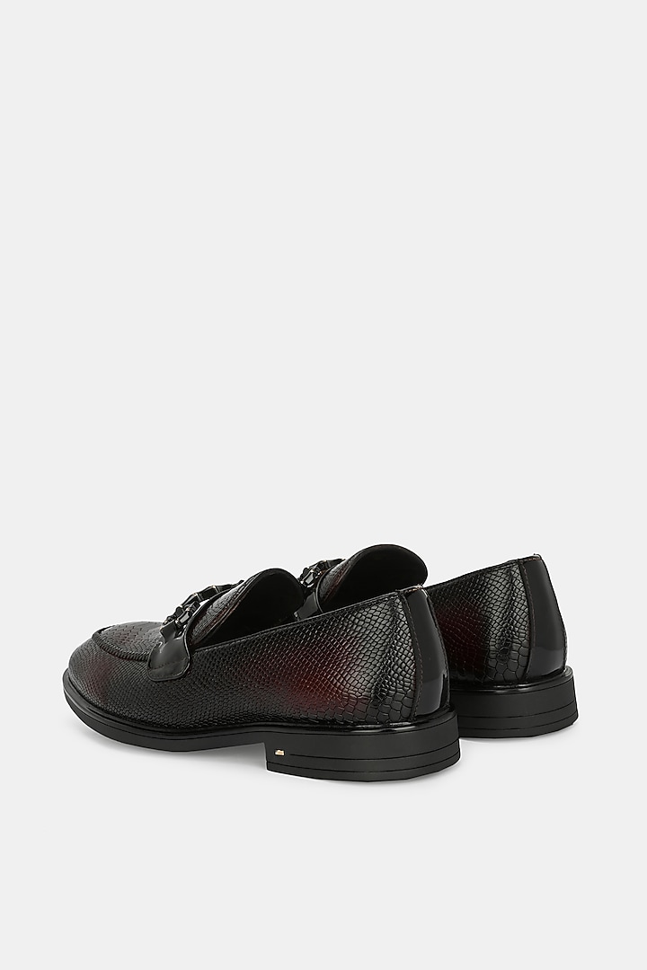 Cherry Genuine Spanish Leather Textured Loafers by LAFATTIO at Pernia's Pop Up Shop
