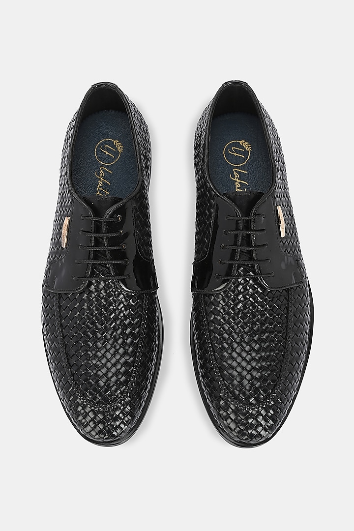 Black Genuine Spanish Leather Handwoven Lace-Up Shoes by LAFATTIO