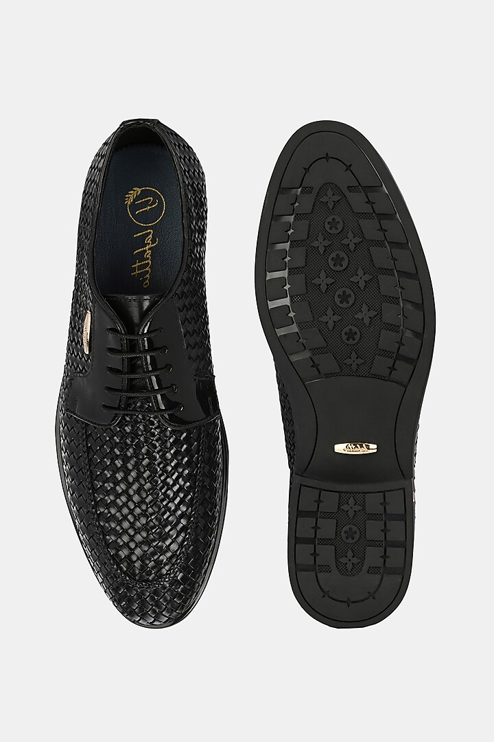 Black Genuine Spanish Leather Handwoven Lace-Up Shoes by LAFATTIO at Pernia's Pop Up Shop