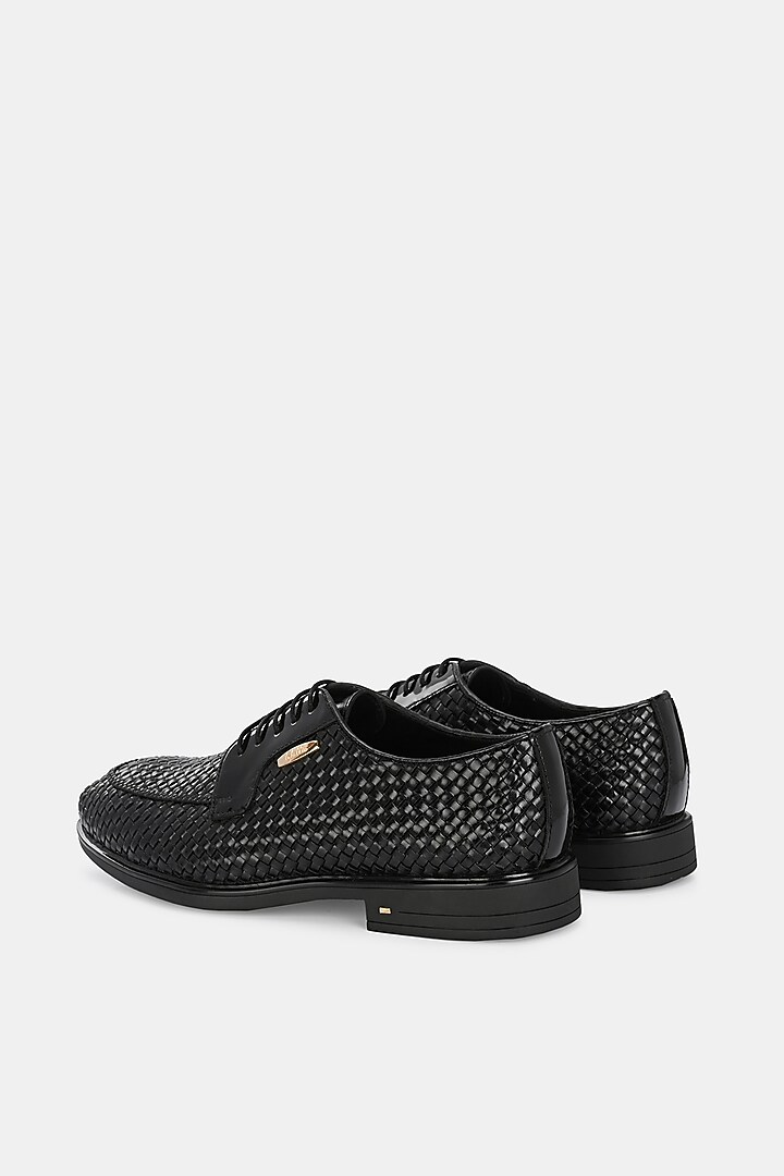 Black Genuine Spanish Leather Handwoven Lace-Up Shoes by LAFATTIO at Pernia's Pop Up Shop