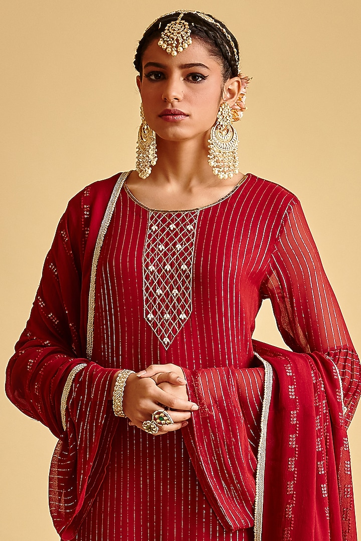 Maroon Shimmer Georgette Party Wear Sharara Set by Lahario at Pernia's Pop Up Shop