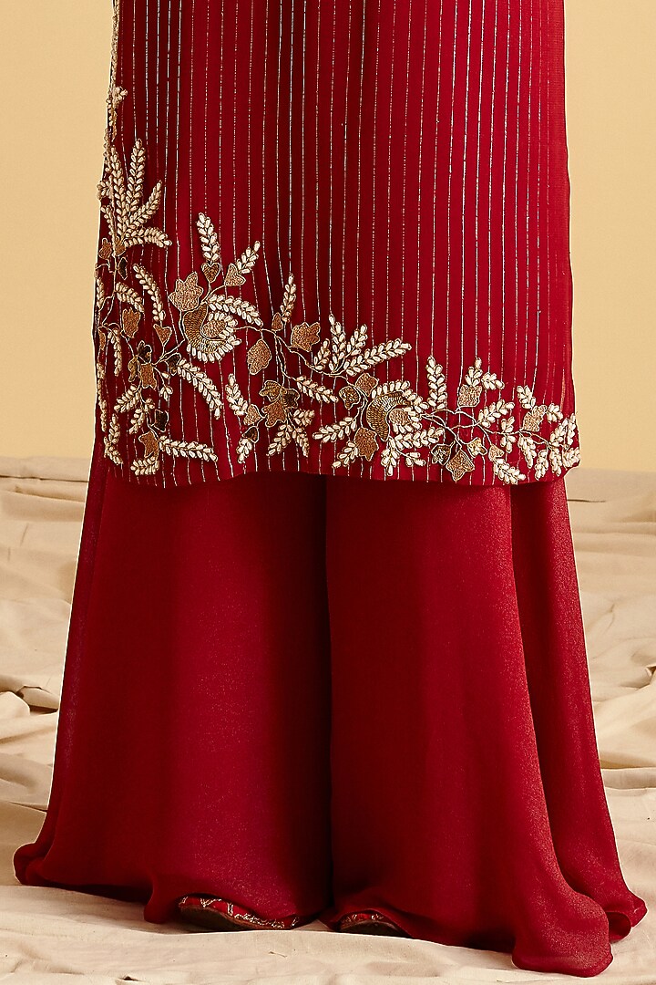 Maroon Shimmer Georgette Party Wear Sharara Set by Lahario at Pernia's Pop Up Shop