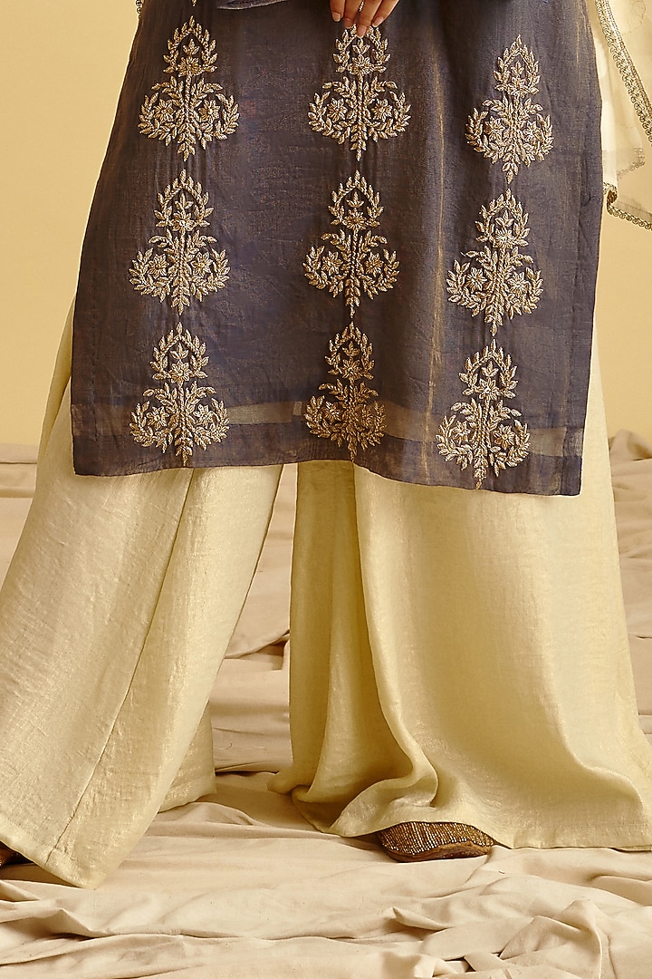 Cream Satin Foil Party Wear Sharara Set by Lahario at Pernia's Pop Up Shop