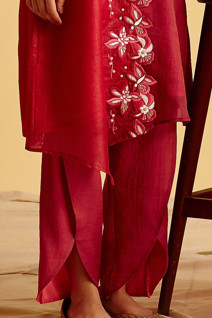 Ruby Red Machine Embroidered Kurta Set by Lahario at Pernia's Pop Up Shop