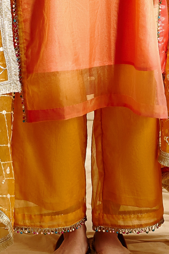 Light Red & Orange Ombre Hand Embroidered Kurta Set by Lahario at Pernia's Pop Up Shop