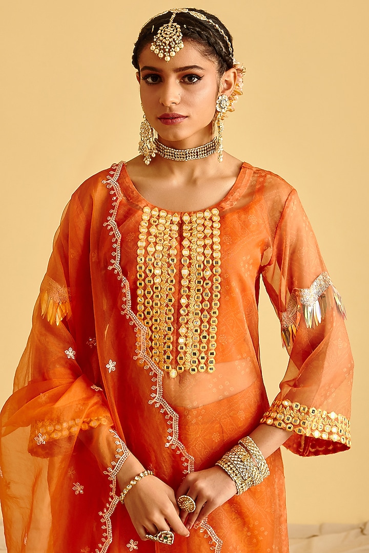 Tangerine Orange Satin Shimmer Sharara Set by Lahario at Pernia's Pop Up Shop