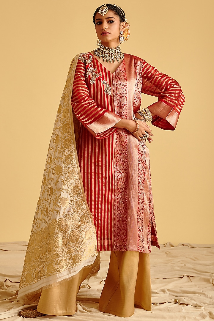 Golden Brocade Sharara Set by Lahario