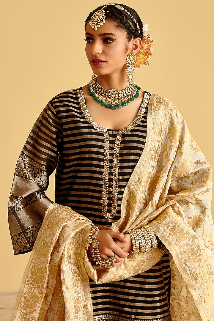 Beige Brocade Sharara Set by Lahario at Pernia's Pop Up Shop