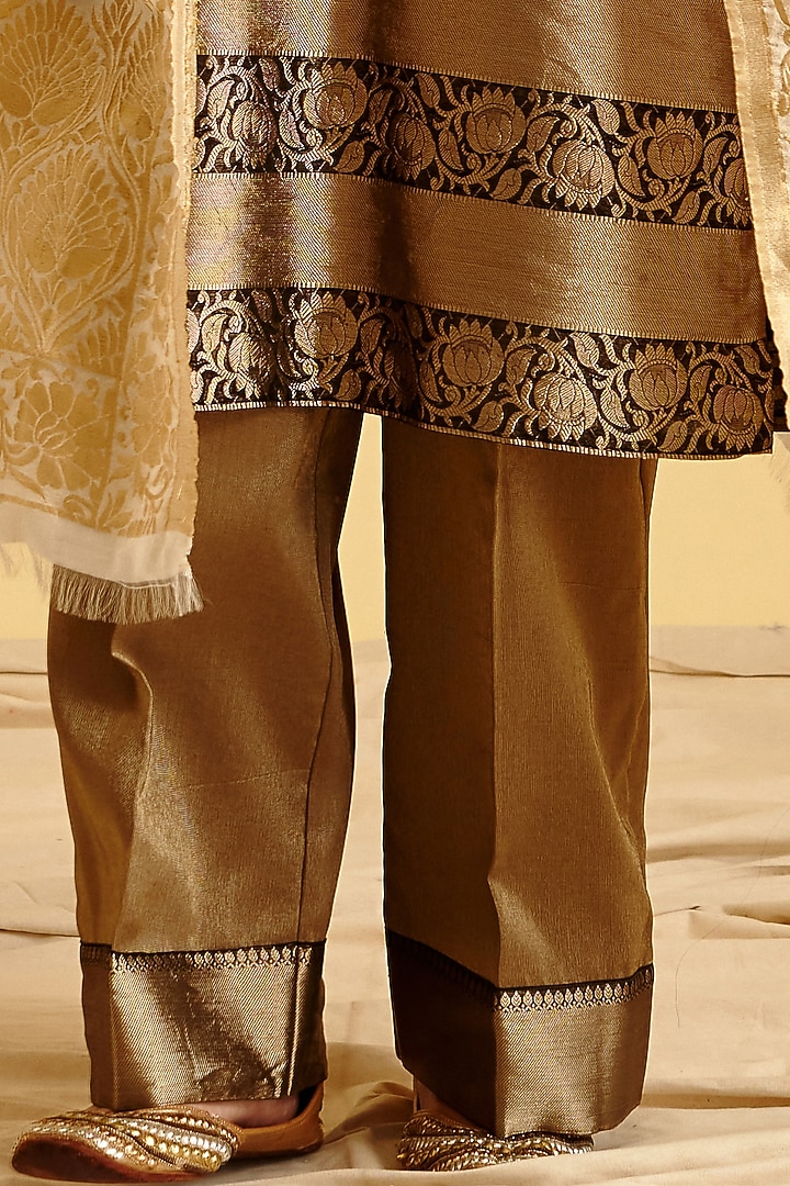 Beige Brocade Sharara Set by Lahario at Pernia's Pop Up Shop