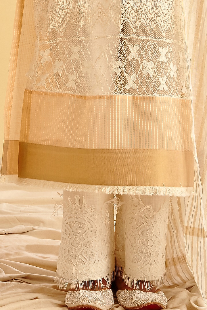Apricot Peach Embroidered Kurta Set by Lahario at Pernia's Pop Up Shop