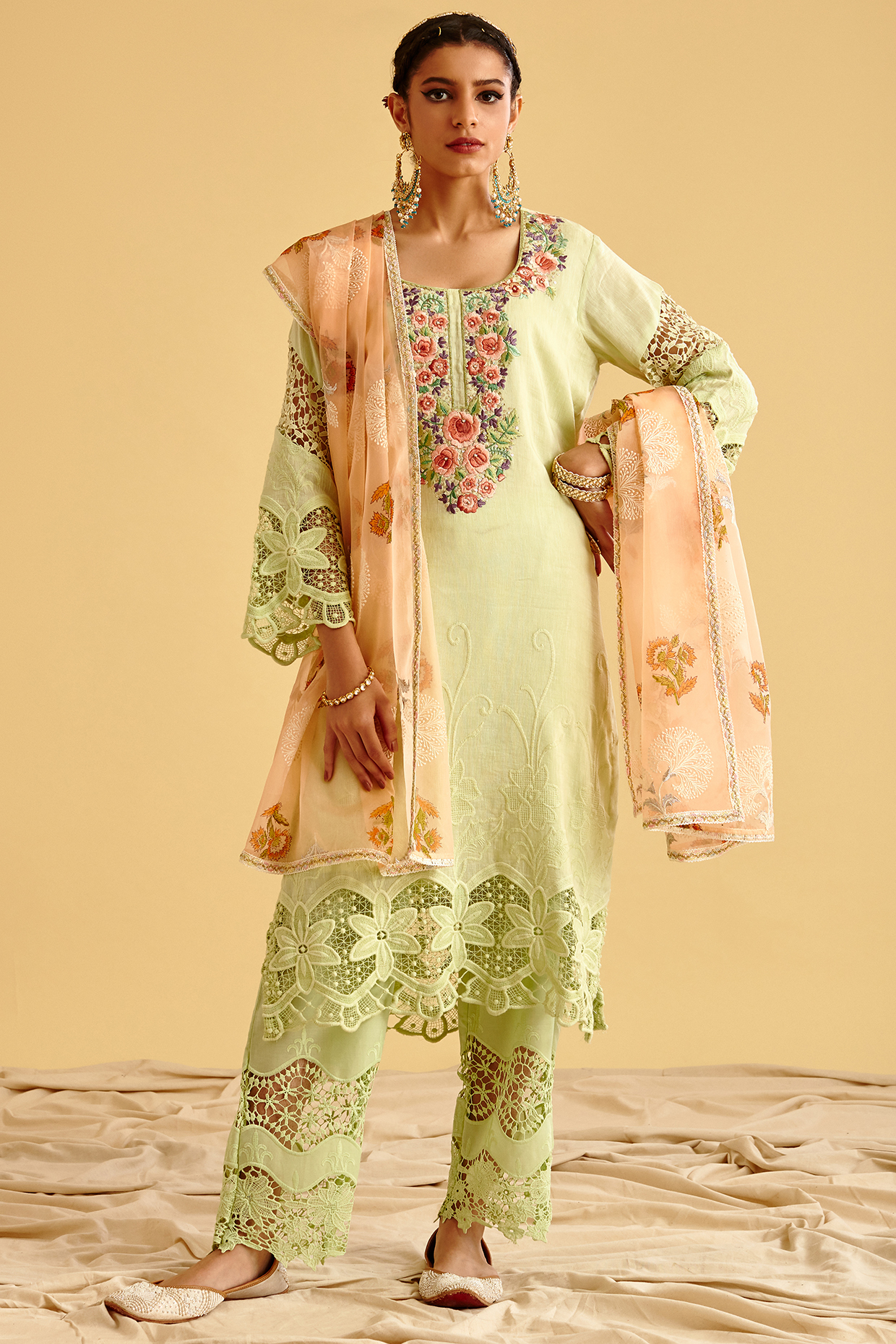 Mint Machine Embroidered Kurta Set by Lahario at Pernia's Pop Up Shop