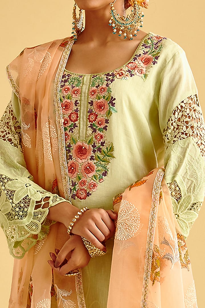 Mint Machine Embroidered Kurta Set by Lahario at Pernia's Pop Up Shop