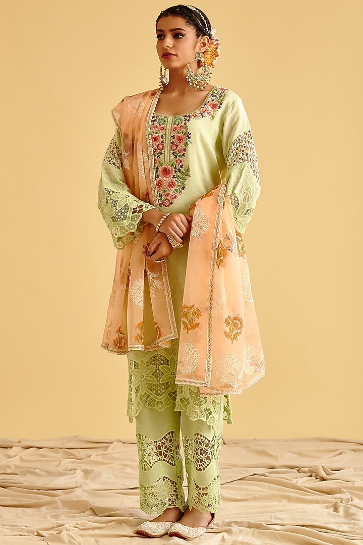 Mint Machine Embroidered Kurta Set by Lahario at Pernia's Pop Up Shop
