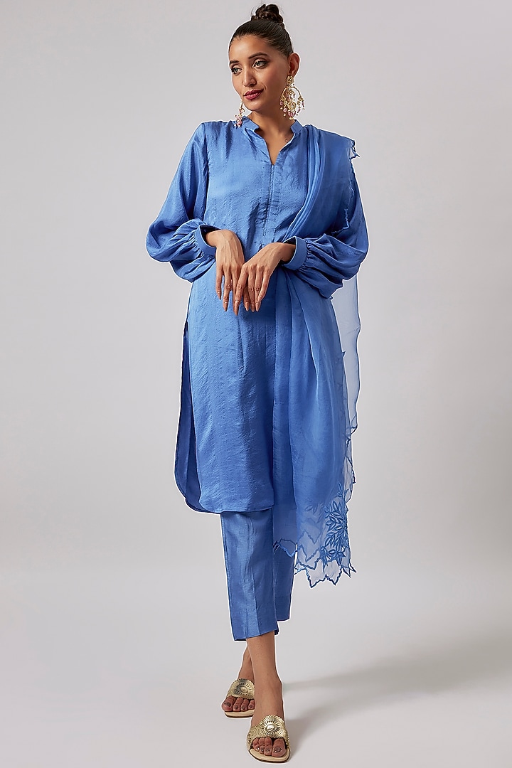 Cobalt Blue Pure Silk Kurta Set by Lahario at Pernia's Pop Up Shop