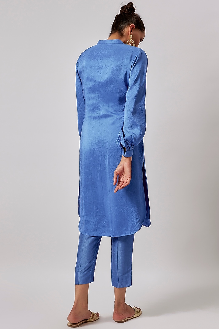 Cobalt Blue Pure Silk Kurta Set by Lahario at Pernia's Pop Up Shop