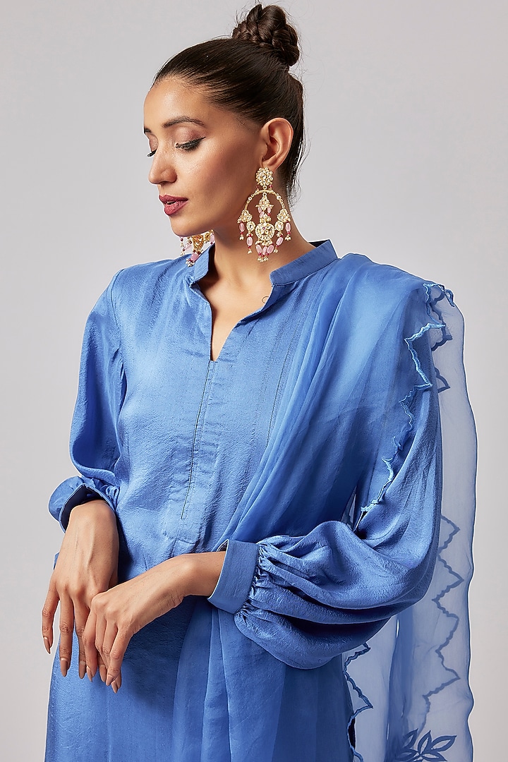 Cobalt Blue Pure Silk Kurta Set by Lahario at Pernia's Pop Up Shop