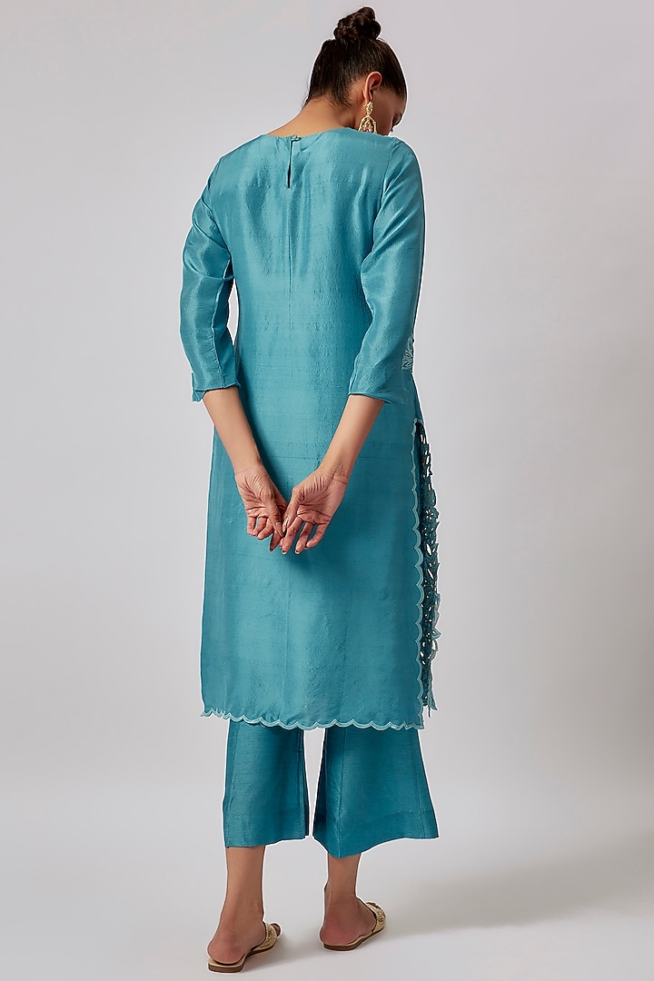 Cerulean Pure Silk Embroidered Kurta Set by Lahario at Pernia's Pop Up Shop