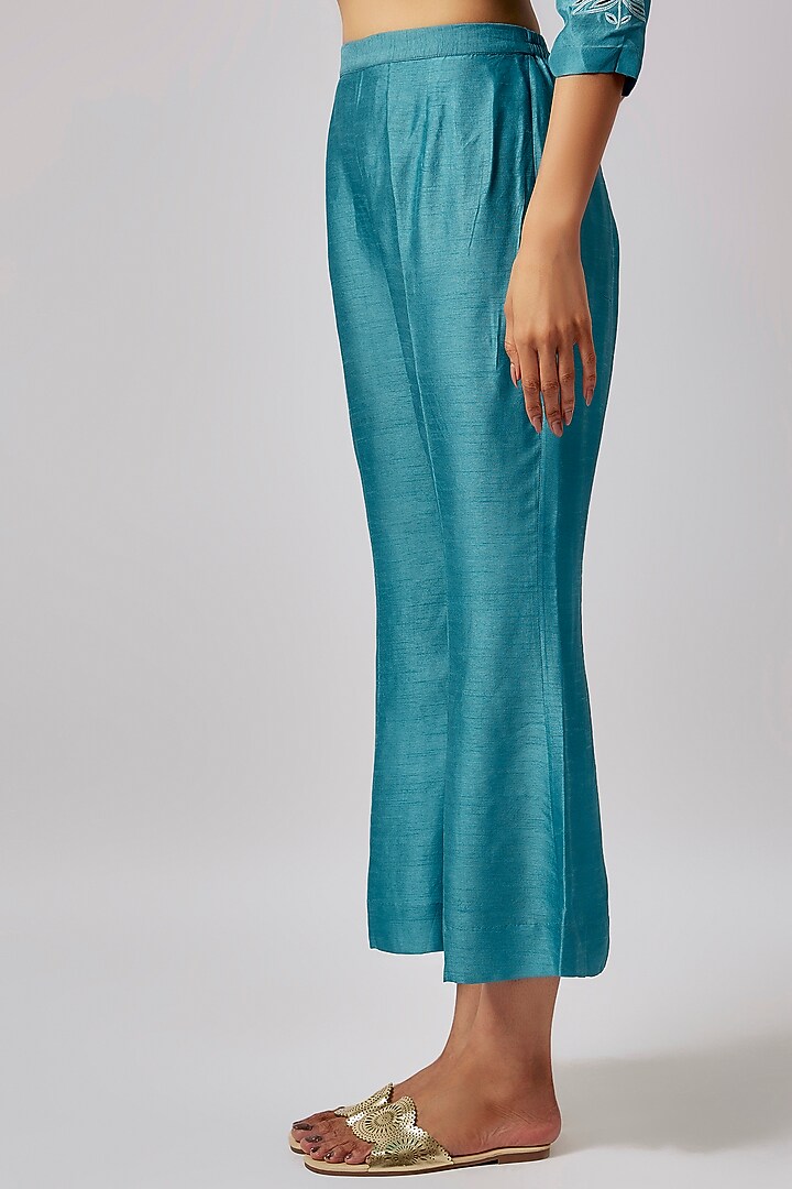Cerulean Pure Silk Embroidered Kurta Set by Lahario at Pernia's Pop Up Shop