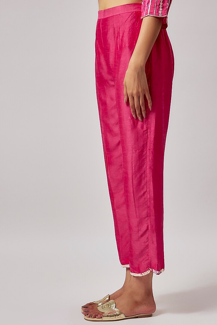 Hot Pink Pure Silk Embroidered Kurta Set by Lahario at Pernia's Pop Up Shop