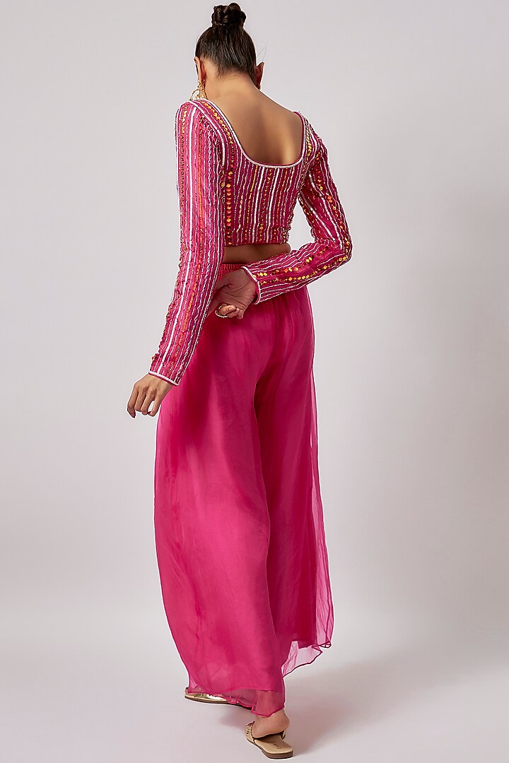 Hot Pink Silk Organza Wedding Sharara Set by Lahario at Pernia's Pop Up Shop