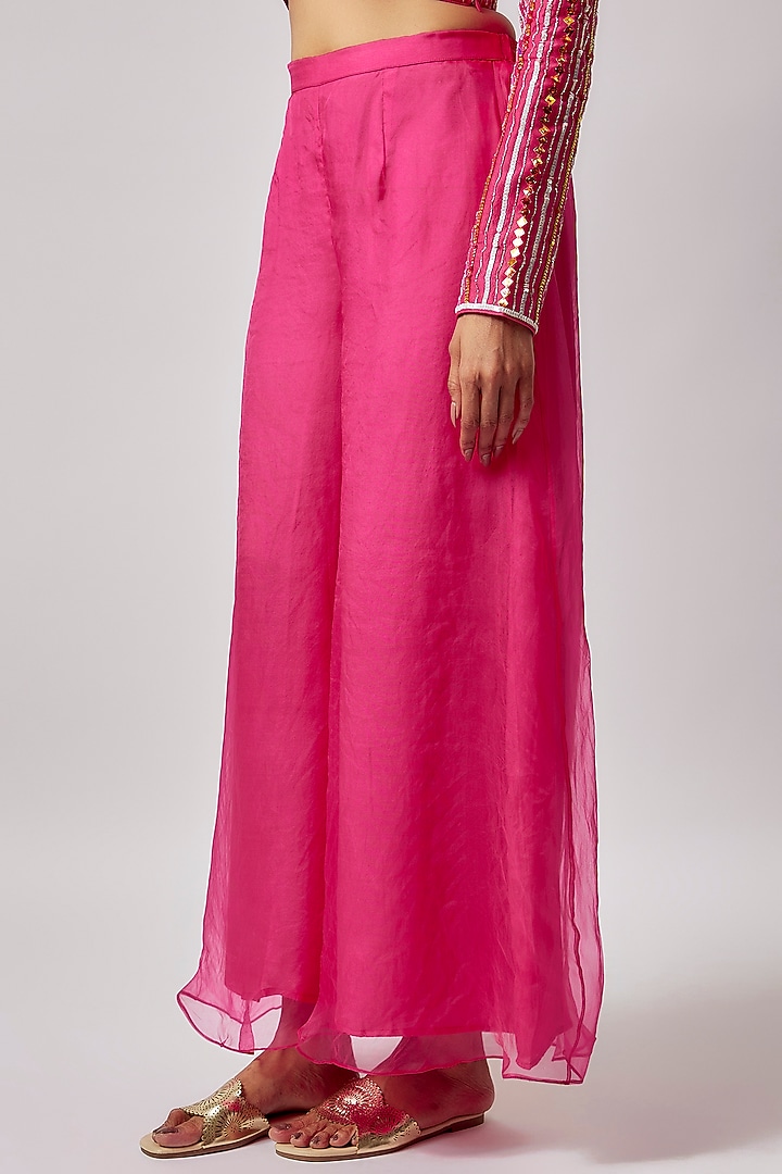 Hot Pink Silk Organza Wedding Sharara Set by Lahario at Pernia's Pop Up Shop