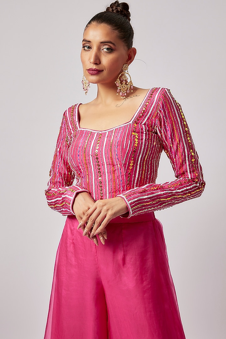 Hot Pink Silk Organza Wedding Sharara Set by Lahario at Pernia's Pop Up Shop