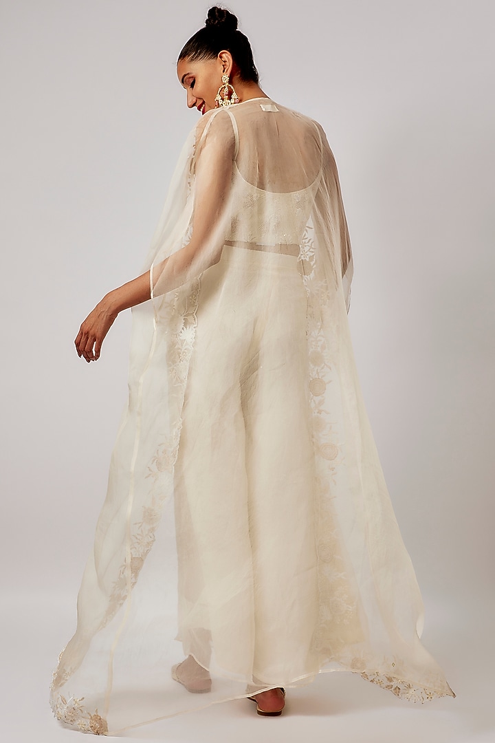 Ivory Silk Organza Thread Embroidered Jacket Set by Lahario at Pernia's Pop Up Shop
