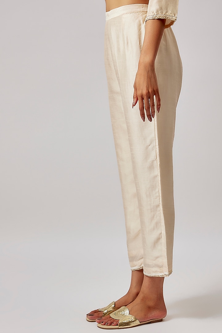 Ivory Pure Silk Embroidered Kurta Set by Lahario at Pernia's Pop Up Shop