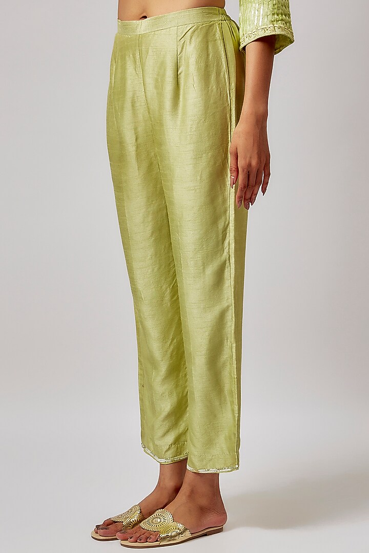 Tea Green Pure Silk Embroidered Kurta Set by Lahario at Pernia's Pop Up Shop